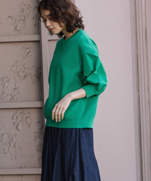 Munich（ミューニック）の「コットン総針編みニットドッキングプルオーバー（ニット/セーター・レディース・グリーン/ホワイト/ネイビー・FREE）」の15枚目の写真