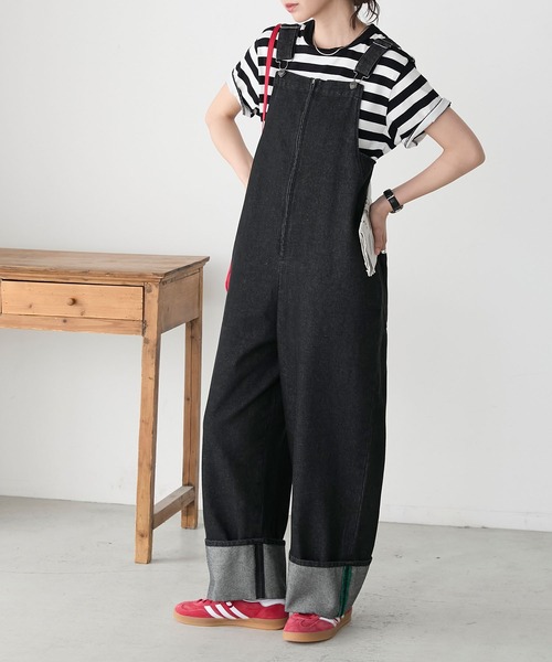 BONLECILL(ボンルシール)の「カラーステッチロールアップハーフジップデニムサロペット(サロペット/オーバーオール・レディース・ネイビー/ブラック/ブルー系1/ネイビー系/ネイビー系1・L/M)」の20枚目の写真