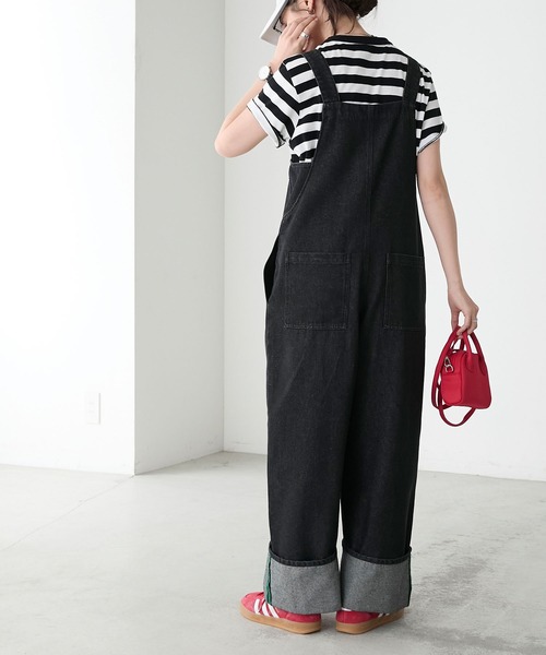 BONLECILL(ボンルシール)の「カラーステッチロールアップハーフジップデニムサロペット(サロペット/オーバーオール・レディース・ネイビー/ブラック/ブルー系1/ネイビー系/ネイビー系1・L/M)」の22枚目の写真