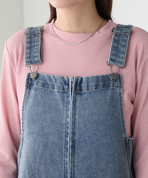 BONLECILL(ボンルシール)の「カラーステッチロールアップハーフジップデニムサロペット(サロペット/オーバーオール・レディース・ネイビー/ブラック/ブルー系1/ネイビー系/ネイビー系1・L/M)」の19枚目の写真