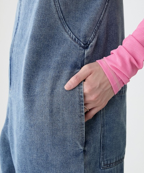 BONLECILL(ボンルシール)の「カラーステッチロールアップハーフジップデニムサロペット(サロペット/オーバーオール・レディース・ネイビー/ブラック/ブルー系1/ネイビー系/ネイビー系1・L/M)」の14枚目の写真