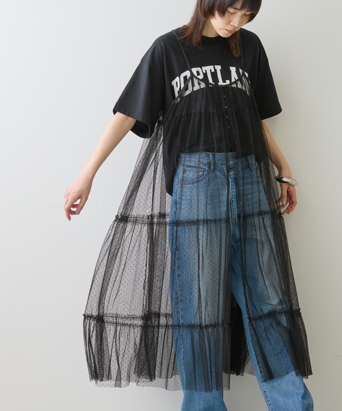 AMERICAN HOLIC(アメリカンホリック)の「チュールキャミワンピース(ワンピース・レディース・アイボリー/ブラック・FREE)」の2枚目の写真