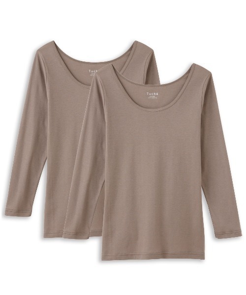 Tuche（トゥシェ）の「Tuche/トゥシェ 着るコスメ 8分袖インナー 2枚組（インナーウェア/肌着・レディース・ライトベージュ/ブラウン/ブラック/オフホワイト・MEDIUM/LARGE）」の3枚目の写真