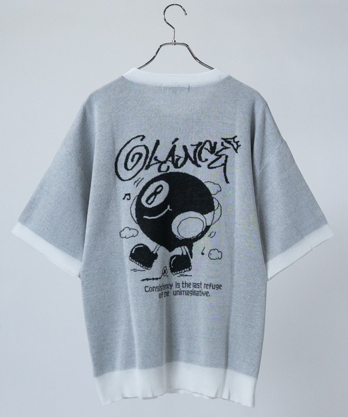 JOHN'S CLOSET（ジョンズクローゼット）の「【13】アソートデザイン グラフィックジャガード 半袖ニット（ニット/セーター・メンズ・ブルー/ブラック系その他/ブラック/ホワイト/ホワイト系その他/ブラック系その他2/ホワイト系その他2/ネイビー・MEDIUM/LARGE）」の2枚目の写真