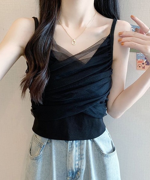 Lace Ladies(レースレディース)の「チュール ドッキング クロップド キャミソール(キャミソール・レディース・アイボリー/ブラック/ブルー/ホワイト・FREE)」の11枚目の写真