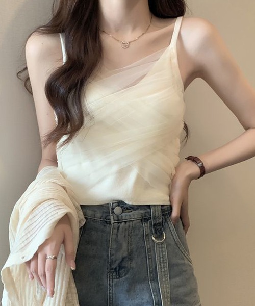 Lace Ladies(レースレディース)の「チュール ドッキング クロップド キャミソール(キャミソール・レディース・アイボリー/ブラック/ブルー/ホワイト・FREE)」の15枚目の写真