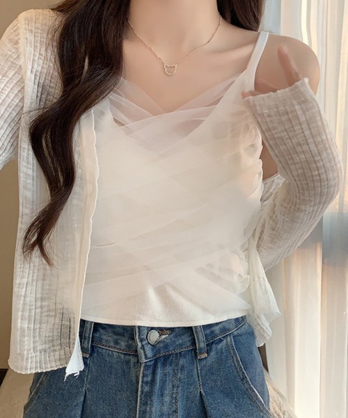 Lace Ladies(レースレディース)の「チュール ドッキング クロップド キャミソール(キャミソール・レディース・アイボリー/ブラック/ブルー/ホワイト・FREE)」の13枚目の写真