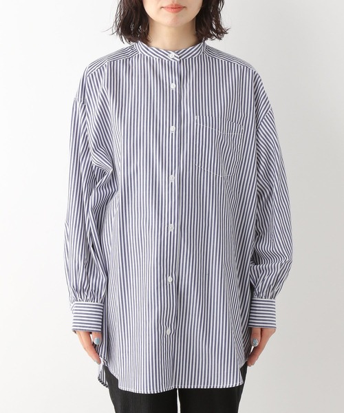 LEPSIM（レプシィム）の「【産前・産後対応】マタニティ／バンドカラーBIGシャツ　112881（マタニティウェア/グッズ・レディース・オフホワイト/ストライプ・FREE）」の9枚目の写真