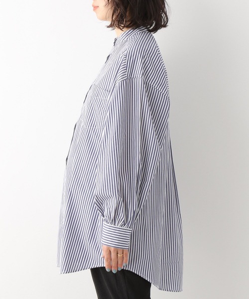 LEPSIM（レプシィム）の「【産前・産後対応】マタニティ／バンドカラーBIGシャツ　112881（マタニティウェア/グッズ・レディース・オフホワイト/ストライプ・FREE）」の10枚目の写真