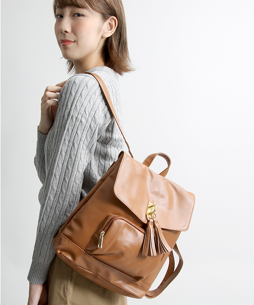 WEGO（ウィゴー）の「WEGO/タッセルポケットリュック（バックパック/リュック・レディース・キャメル/ワイン/グレー/ホワイト/ブラック/カーキ・FREE）」の5枚目の写真