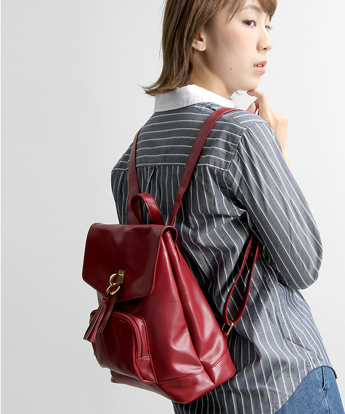 WEGO（ウィゴー）の「WEGO/タッセルポケットリュック（バックパック/リュック・レディース・キャメル/ワイン/グレー/ホワイト/ブラック/カーキ・FREE）」の6枚目の写真