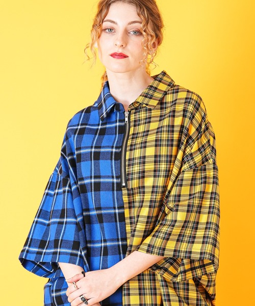 ankoROCK（アンコロック）の「チェック半袖ハーフジップシャツ