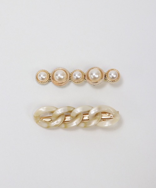 Esime（エシミー）の「ヘアクリップ パールアクセ（バレッタ/ヘアクリップ・レディース・ベージュ/ブラウン・FREE）」の2枚目の写真