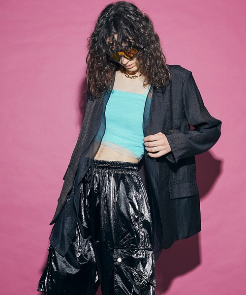 uyu.(ウユ)の「See-through Layered Jacket / シースルーレイヤードジャケット【uyu./ウユ】(ノーカラージャケット・レディース・ホワイト/ブラック・FREE)」の16枚目の写真