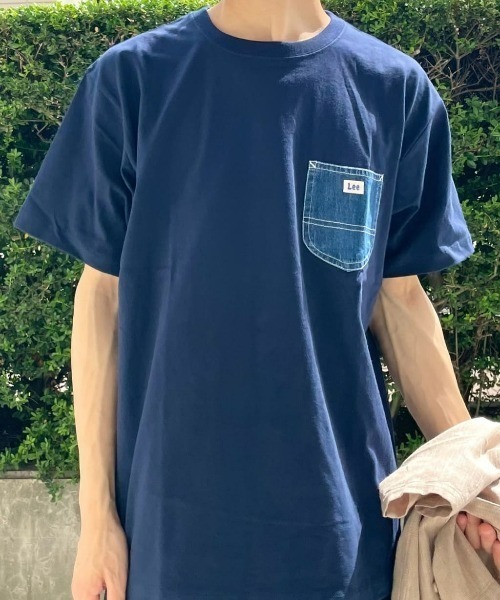 25春夏★デニム素材ポケット付きTシャツ【各色】※色移りに注意 Lee(リー)デニムポケットTシャツ（Tシャツ） | Right-on