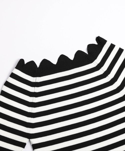 AMELY（エミリー）の「スカラップサマーニット（ニット/セーター・レディース・ホワイト/ブラック×ホワイト/グレー/ブラック・フリー）」の7枚目の写真