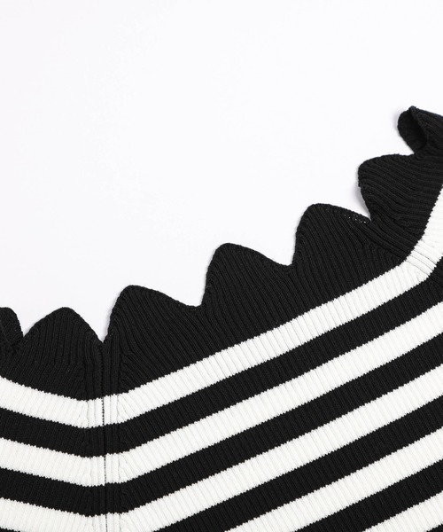 AMELY（エミリー）の「スカラップサマーニット（ニット/セーター・レディース・ホワイト/ブラック×ホワイト/グレー/ブラック・フリー）」の6枚目の写真