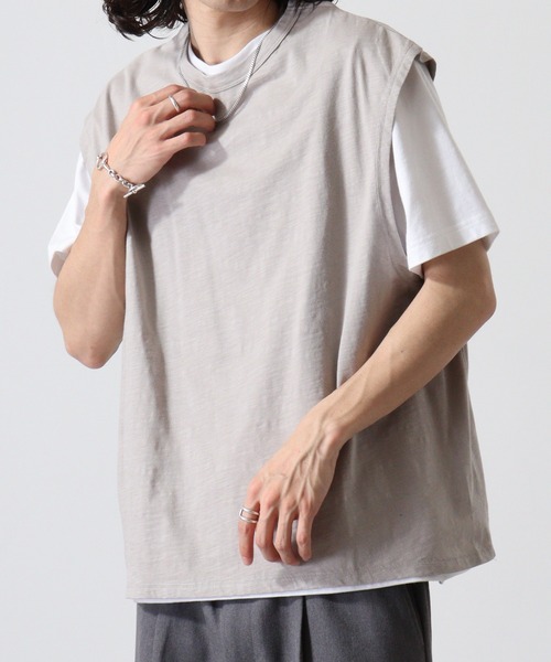 FUNALIVE(ファンアライブ)の「スラブ天竺ノースリーブ(Tシャツ/カットソー・メンズ・ホワイト/チャコール/グレー・L/M)」の15枚目の写真