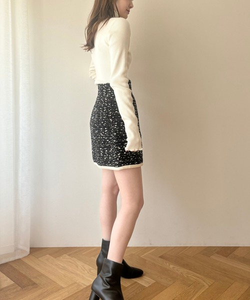 DEICY(デイシー)の「ツイードパイピングミニスカート(スカート・レディース・ブラック/ベビーピンク/オフホワイト・1/0)」の5枚目の写真