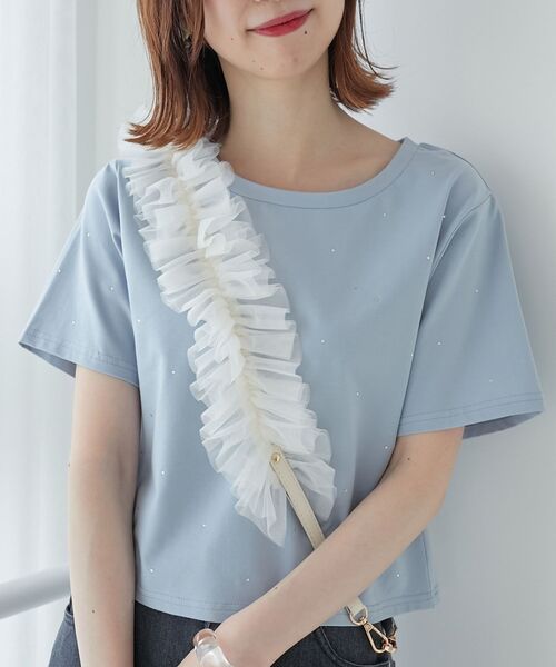 MAJESTIC LEGON（マジェスティックレゴン）の「キラキララインストーンTシャツ（Tシャツ/カットソー・レディース・ブルー/アイボリー/ブラック/ピンク・MEDIUM）」の4枚目の写真