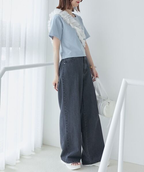 MAJESTIC LEGON（マジェスティックレゴン）の「キラキララインストーンTシャツ（Tシャツ/カットソー・レディース・ブルー/アイボリー/ブラック/ピンク・MEDIUM）」の10枚目の写真