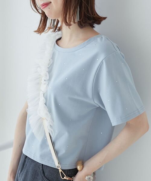 MAJESTIC LEGON（マジェスティックレゴン）の「キラキララインストーンTシャツ（Tシャツ/カットソー・レディース・ブルー/アイボリー/ブラック/ピンク・MEDIUM）」の14枚目の写真