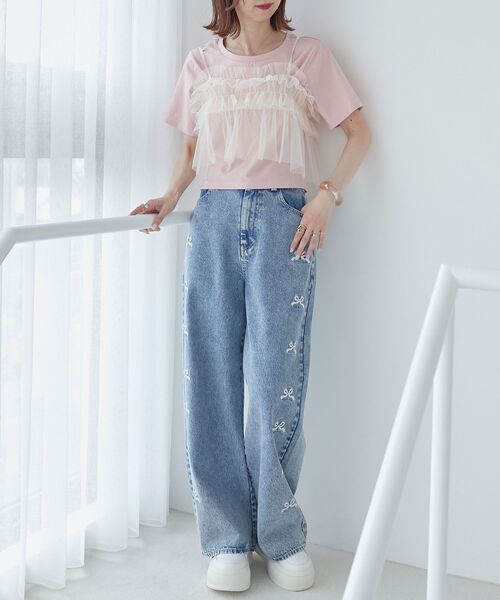 MAJESTIC LEGON（マジェスティックレゴン）の「キラキララインストーンTシャツ（Tシャツ/カットソー・レディース・ブルー/アイボリー/ブラック/ピンク・MEDIUM）」の19枚目の写真