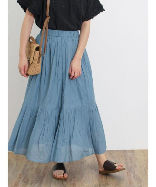 Samansa Mos2(サマンサ モスモス)の「インド綿ギャザースカート(スカート・レディース・オフホワイト/チャコールグレー/ミント/オレンジ/ブルー・F)」の6枚目の写真