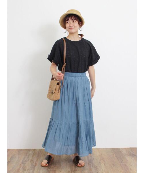 Samansa Mos2(サマンサ モスモス)の「インド綿ギャザースカート(スカート・レディース・オフホワイト/チャコールグレー/ミント/オレンジ/ブルー・F)」の16枚目の写真