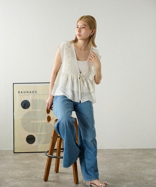 麻混ソフトシアーフリルベスト（ベスト）｜meilmada（メイルマダ）の