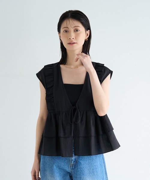 セール】麻混ソフトシアーフリルベスト（ベスト）｜meilmada