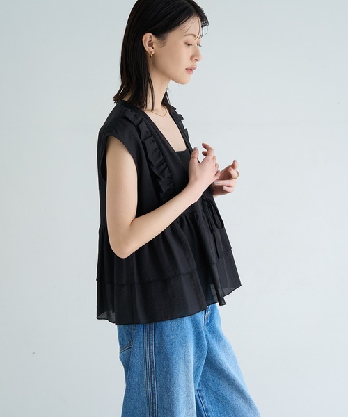 セール】麻混ソフトシアーフリルベスト（ベスト）｜meilmada