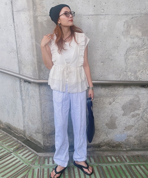 セール】麻混ソフトシアーフリルベスト（ベスト）｜meilmada