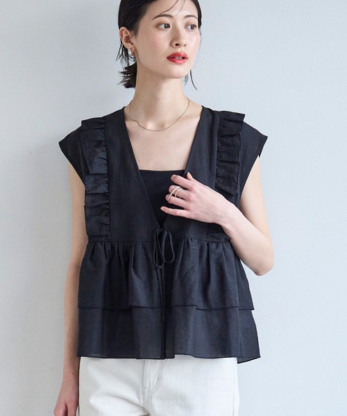 麻混ソフトシアーフリルベスト（ベスト）｜meilmada（メイルマダ）の