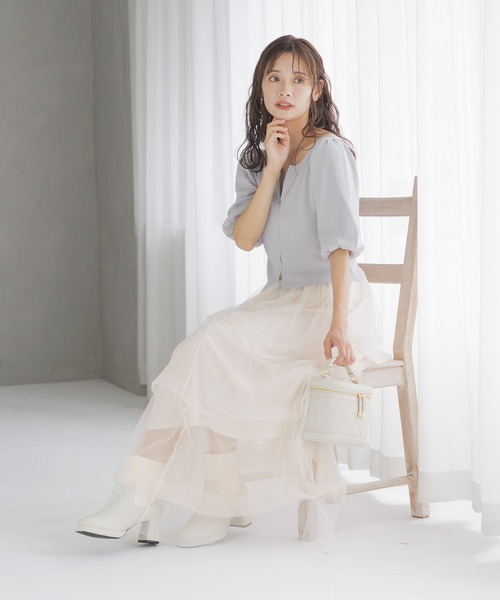 mysty woman（ミスティウーマン）の「タックデザインチュールスカート 140925（スカート・レディース・アイボリー/ブラック/グリーン・FREE）」の6枚目の写真