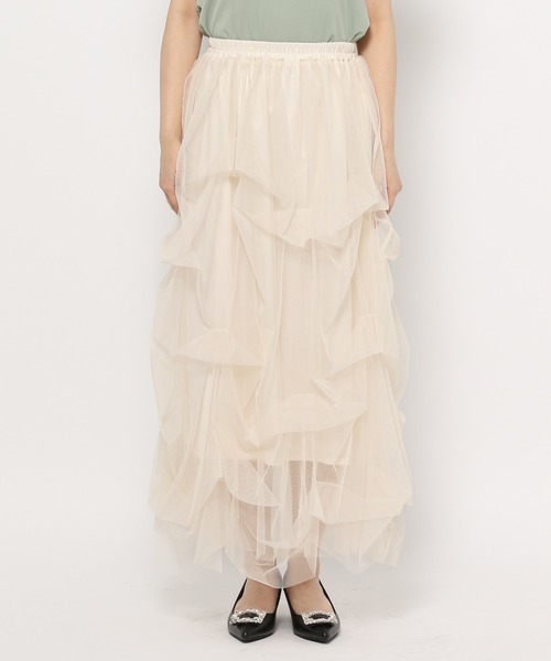 mysty woman（ミスティウーマン）の「タックデザインチュールスカート 140925（スカート・レディース・アイボリー/ブラック/グリーン・FREE）」の9枚目の写真