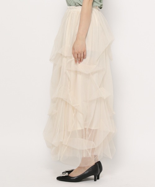 mysty woman（ミスティウーマン）の「タックデザインチュールスカート 140925（スカート・レディース・アイボリー/ブラック/グリーン・FREE）」の10枚目の写真