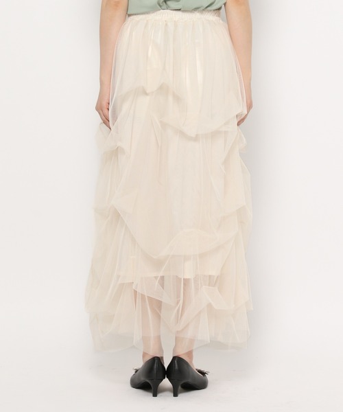 mysty woman（ミスティウーマン）の「タックデザインチュールスカート 140925（スカート・レディース・アイボリー/ブラック/グリーン・FREE）」の11枚目の写真