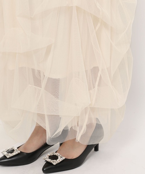 mysty woman（ミスティウーマン）の「タックデザインチュールスカート 140925（スカート・レディース・アイボリー/ブラック/グリーン・FREE）」の14枚目の写真