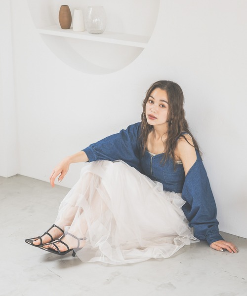 mysty woman（ミスティウーマン）の「タックデザインチュールスカート 140925（スカート・レディース・アイボリー/ブラック/グリーン・FREE）」の19枚目の写真