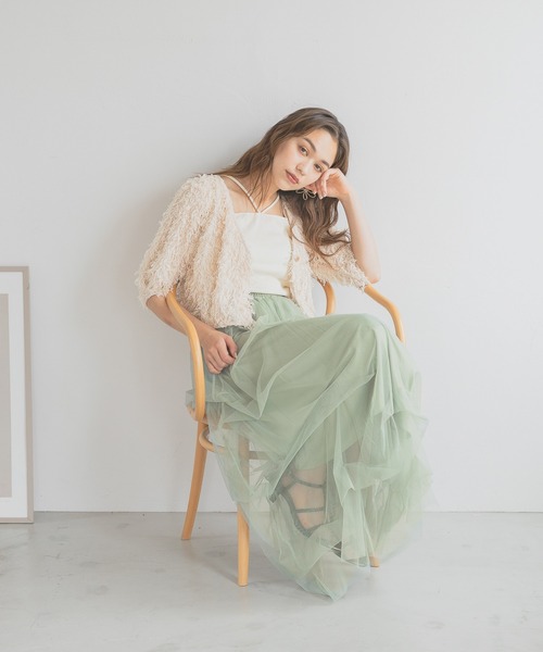 mysty woman（ミスティウーマン）の「タックデザインチュールスカート 140925（スカート・レディース・アイボリー/ブラック/グリーン・FREE）」の21枚目の写真