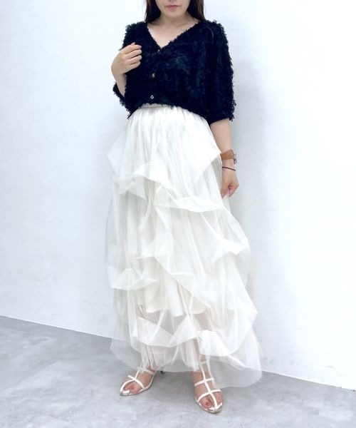 mysty woman（ミスティウーマン）の「タックデザインチュールスカート 140925（スカート・レディース・アイボリー/ブラック/グリーン・FREE）」の22枚目の写真