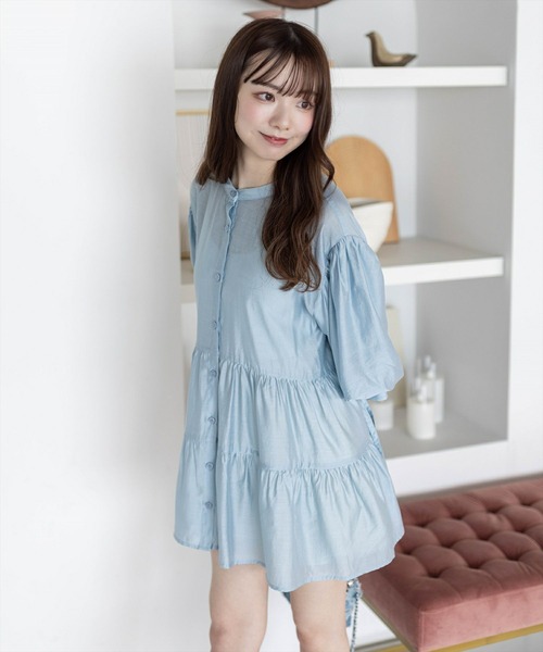 clear（クリア）の「ウエストリボンデザイン五分袖ティアードブラウス［オフィスカジュアル 着回し抜群 大人 ］≪再入荷≫（シャツ/ブラウス・レディース・ブルーグレー/オフホワイト/ブラック・F）」の9枚目の写真