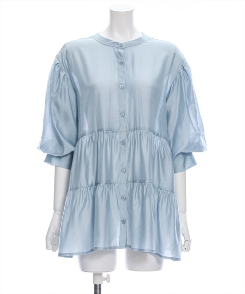 clear（クリア）の「ウエストリボンデザイン五分袖ティアードブラウス［オフィスカジュアル 着回し抜群 大人 ］≪再入荷≫（シャツ/ブラウス・レディース・ブルーグレー/オフホワイト/ブラック・F）」の21枚目の写真