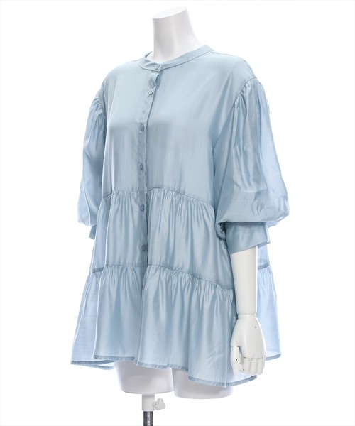 clear（クリア）の「ウエストリボンデザイン五分袖ティアードブラウス［オフィスカジュアル 着回し抜群 大人 ］≪再入荷≫（シャツ/ブラウス・レディース・ブルーグレー/オフホワイト/ブラック・F）」の11枚目の写真