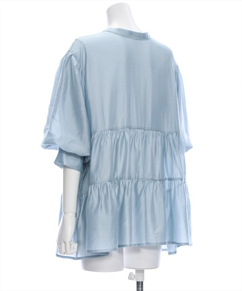 clear（クリア）の「ウエストリボンデザイン五分袖ティアードブラウス［オフィスカジュアル 着回し抜群 大人 ］≪再入荷≫（シャツ/ブラウス・レディース・ブルーグレー/オフホワイト/ブラック・F）」の13枚目の写真