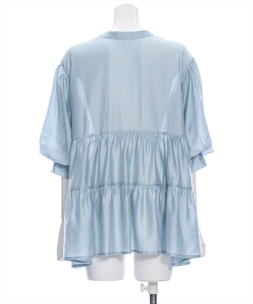 clear（クリア）の「ウエストリボンデザイン五分袖ティアードブラウス［オフィスカジュアル 着回し抜群 大人 ］≪再入荷≫（シャツ/ブラウス・レディース・ブルーグレー/オフホワイト/ブラック・F）」の14枚目の写真