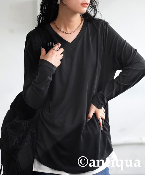 antiqua（アンティカ）の「VネックロングTシャツ（Tシャツ/カットソー・レディース・ブルー/ブラック/ホワイト/ブラウン系その他・R/P）」の3枚目の写真