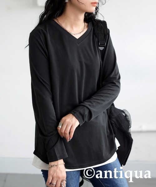 antiqua（アンティカ）の「VネックロングTシャツ（Tシャツ/カットソー・レディース・ブルー/ブラック/ホワイト/ブラウン系その他・R/P）」の12枚目の写真