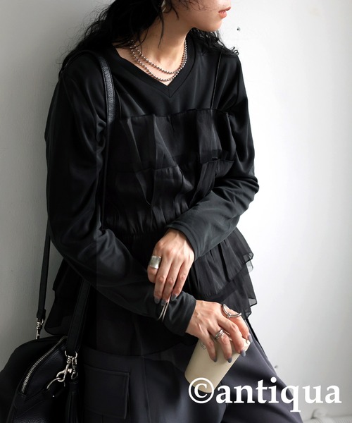 antiqua（アンティカ）の「VネックロングTシャツ（Tシャツ/カットソー・レディース・ブルー/ブラック/ホワイト/ブラウン系その他・R/P）」の16枚目の写真